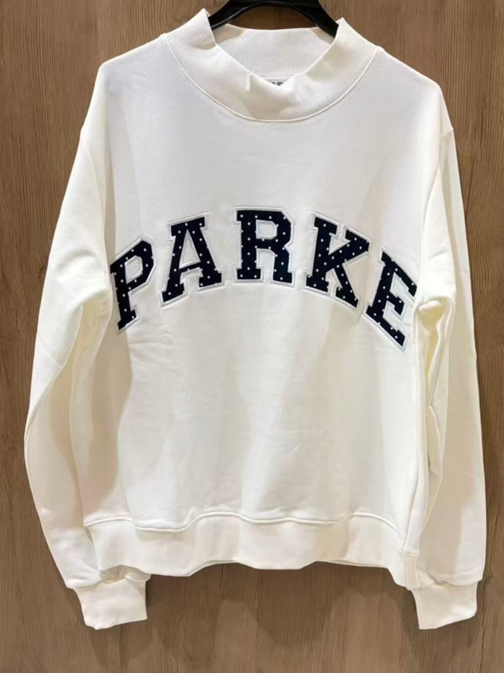PARKE Cream Mock Neck Polka Dot Letter Sweatshirt